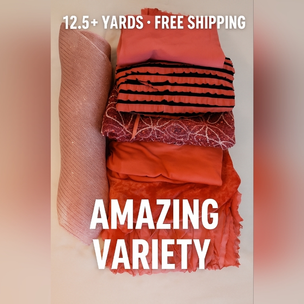 12.5+ Yards PINK Fabric Bundle Solids Stripes Textures Embellished Sewing Crafts